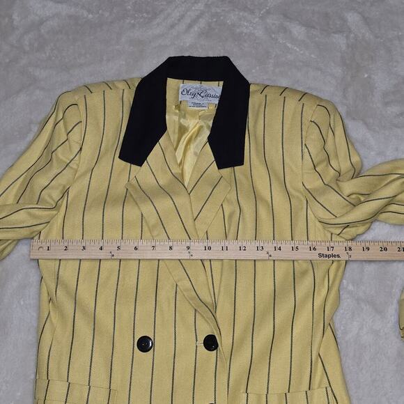 Vintage Oleg Cassini Yellow Pinstripe Blazer Size 10 Double Breasted 80s 90s - Picture 9 of 12
